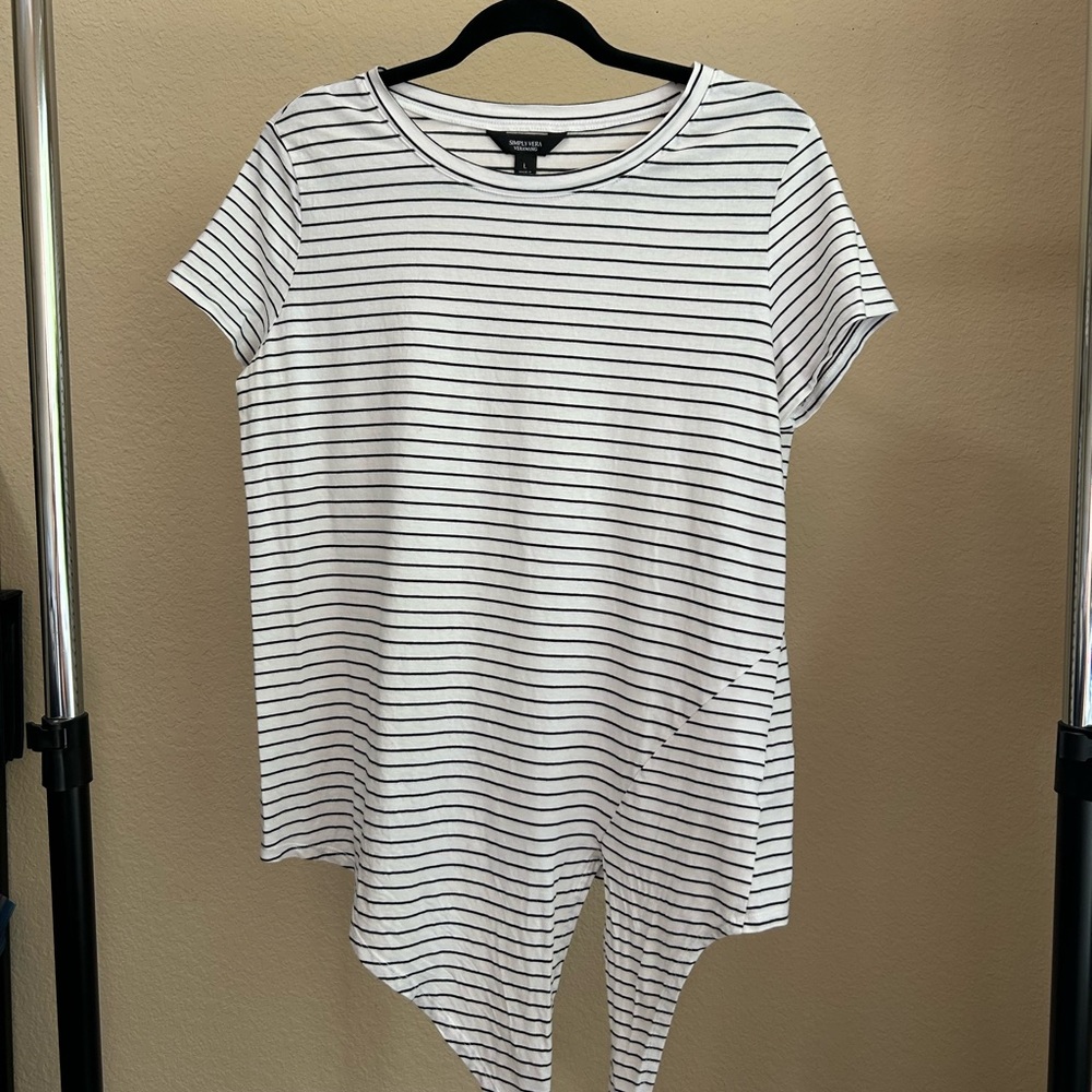 Simply Vera Vera Wang Black and White Striped Asymmetrical Tee
